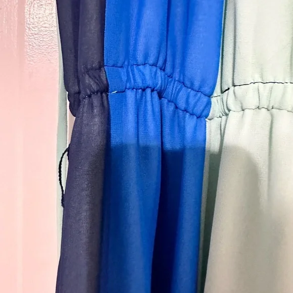 Eva Mendes Blue and Teal Striped Maxi Dress - Picture 4 of 8
